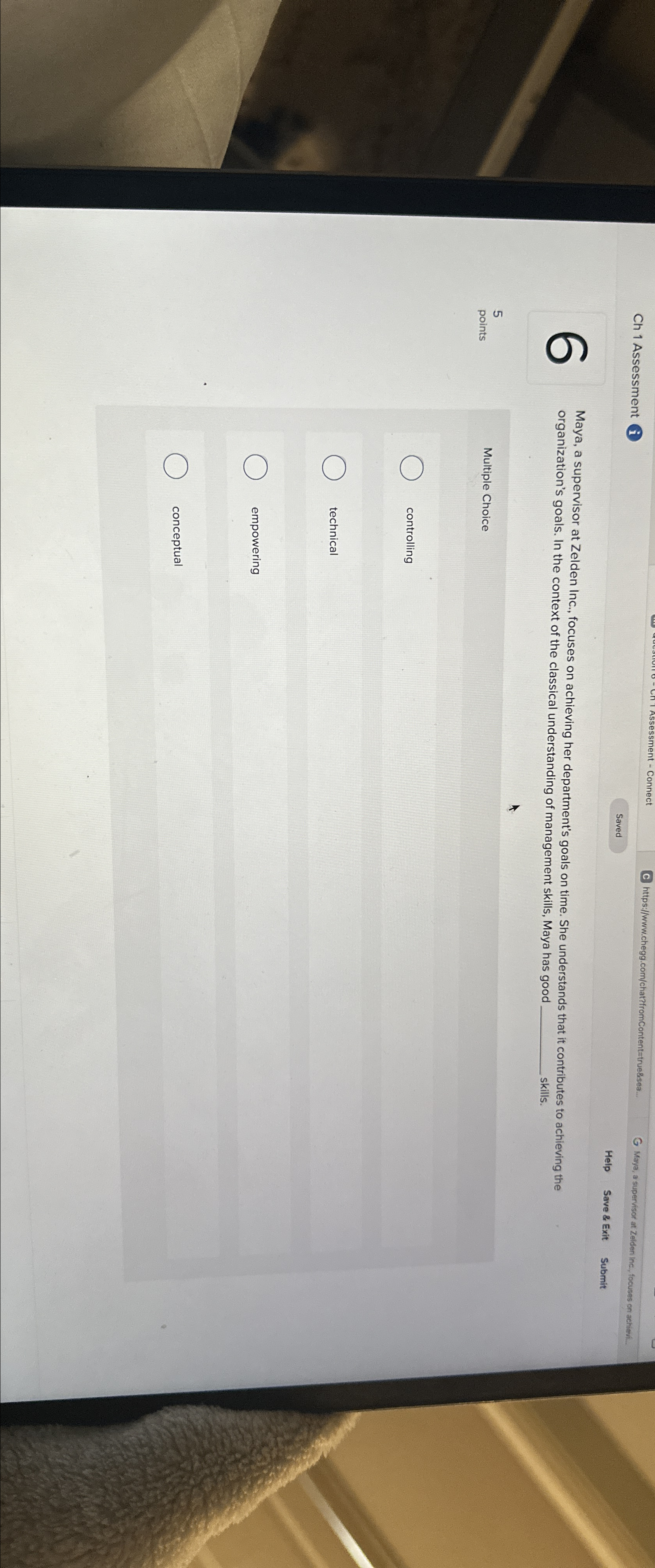  Ch 1 Assessment (i) https://www.chegg.com/chat?fromContent=true&sea. G Maya, a supervisor at Zelden