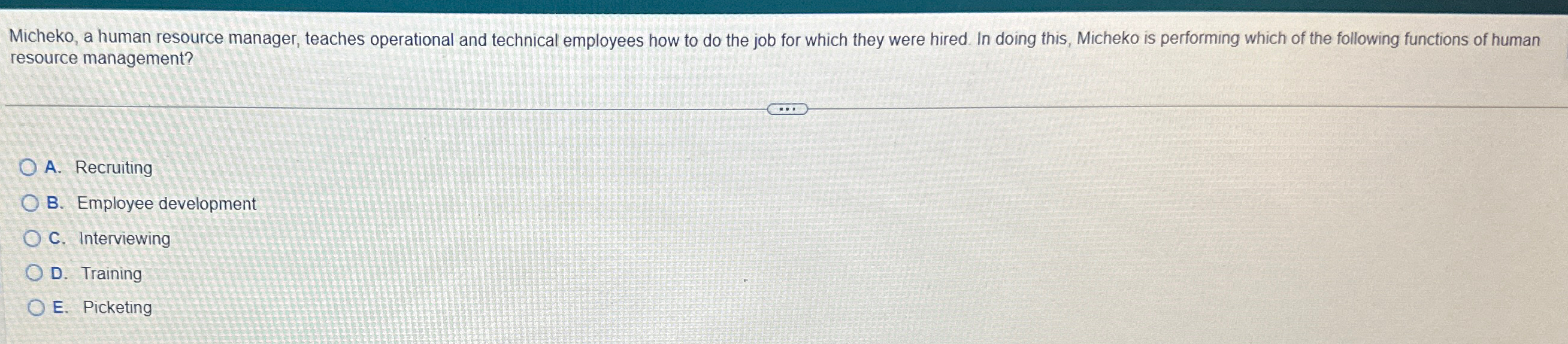  Micheko, a human resource manager, teaches operational and technical employees how