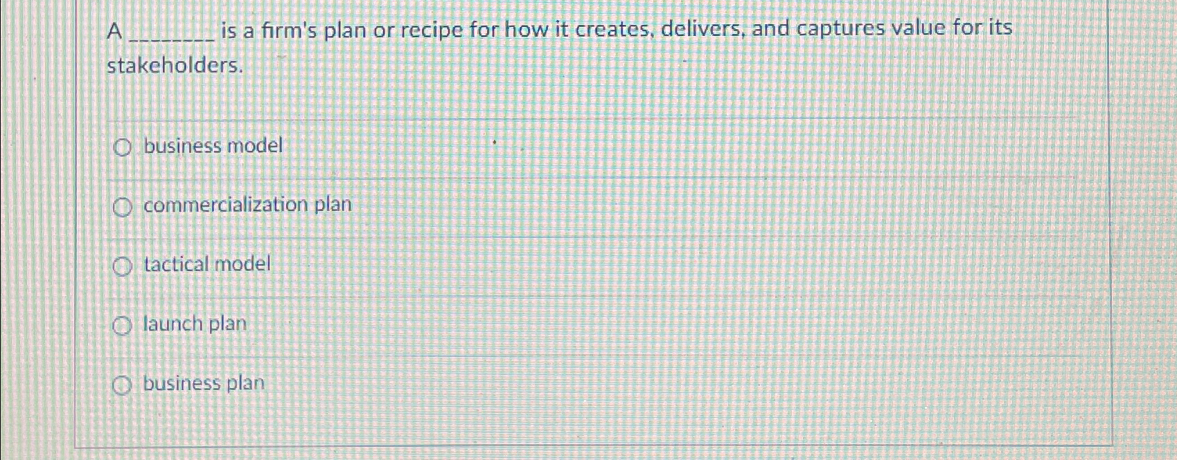  A s a firm's plan or recipe for how it creates,