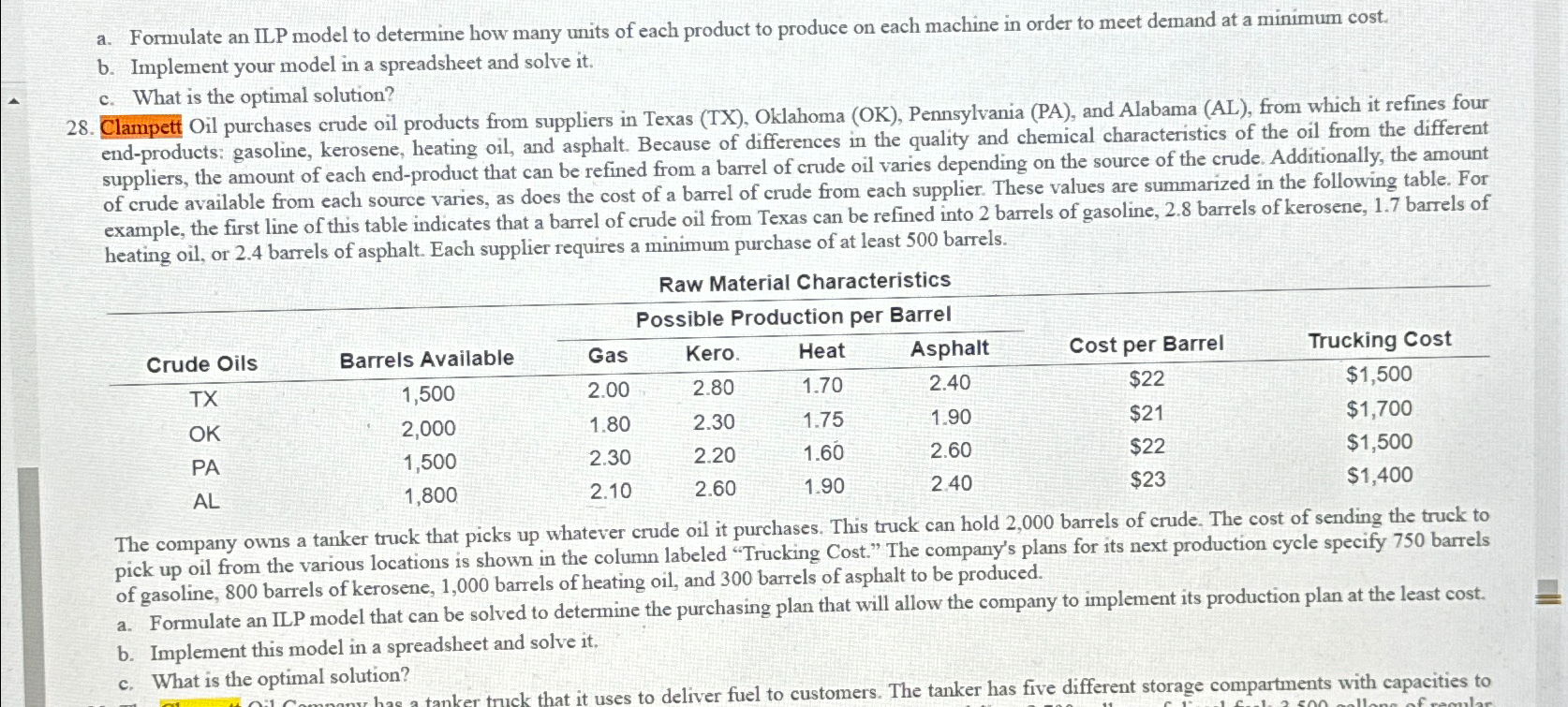  a. Formulate an ILP model to determine how many units of