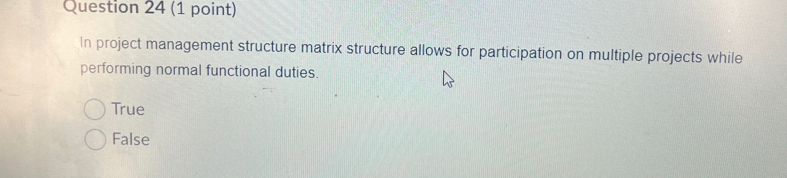  Question 24(1 point) In project management structure matrix structure allows for