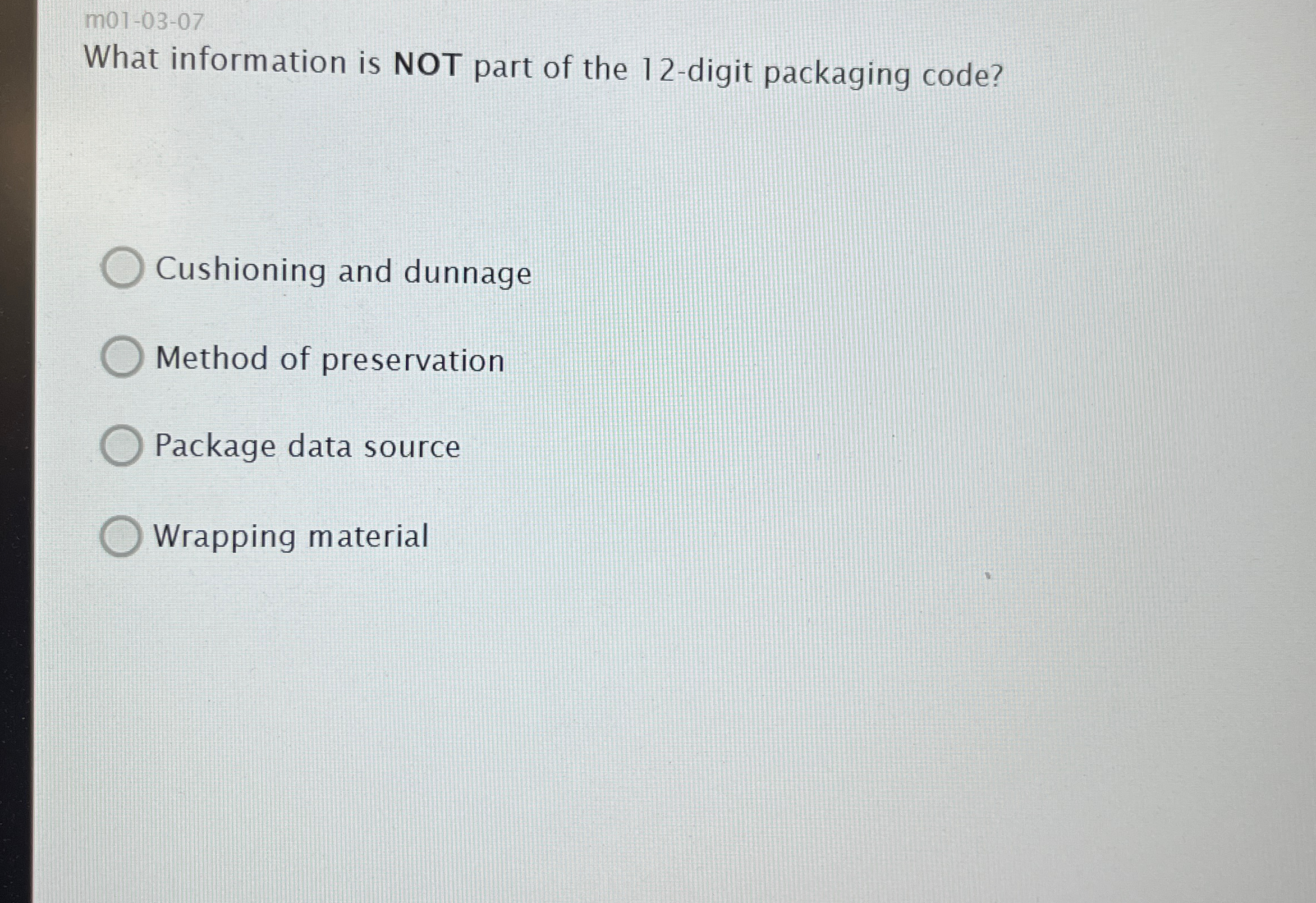  mol-03-07 What information is NOT part of the 12-digit packaging code?