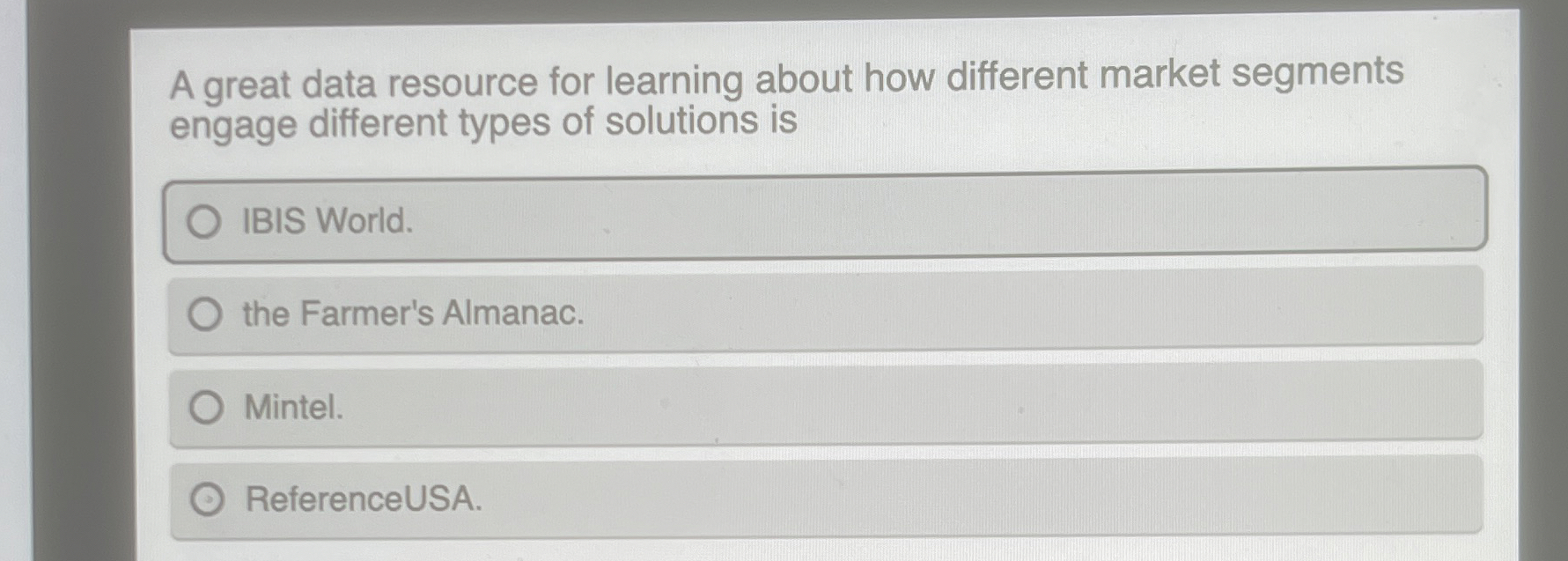  A great data resource for learning about how different market segments