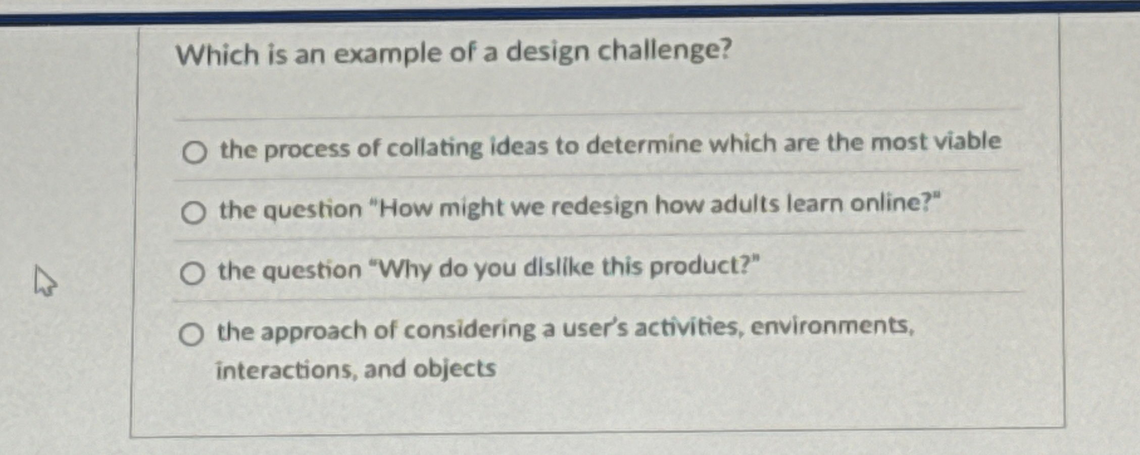  Which is an example of a design challenge? the process of