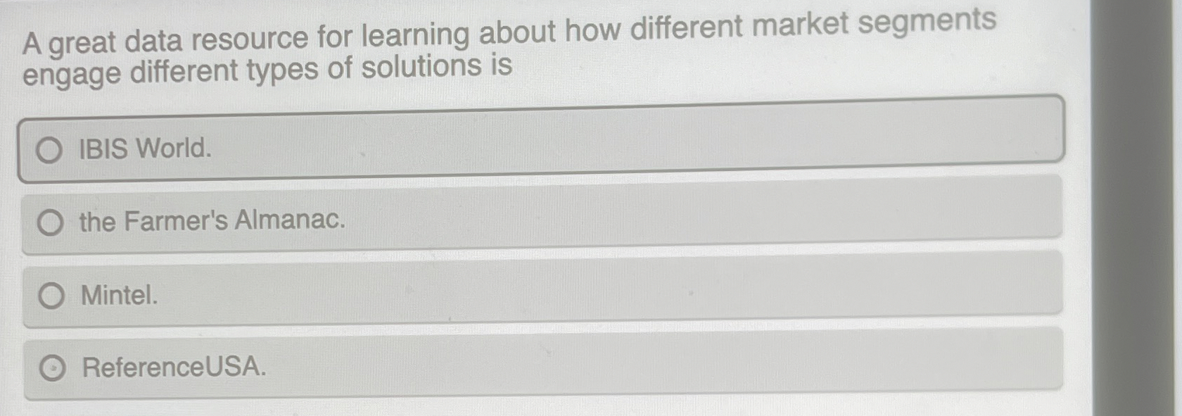  A great data resource for learning about how different market segments