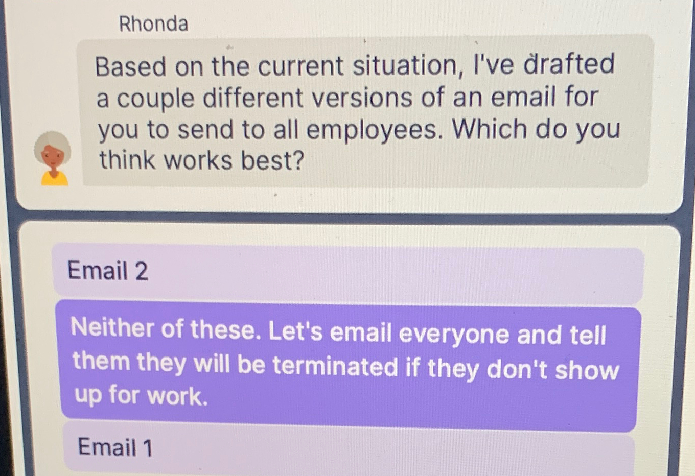  Rhonda Based on the current situation, I've drafted a couple different