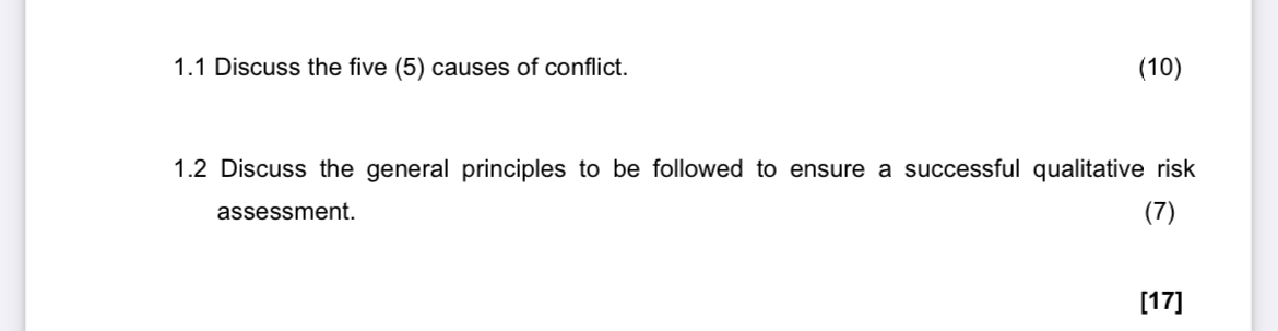  1.1 Discuss the five (5) causes of conflict. (10) 1.2 Discuss
