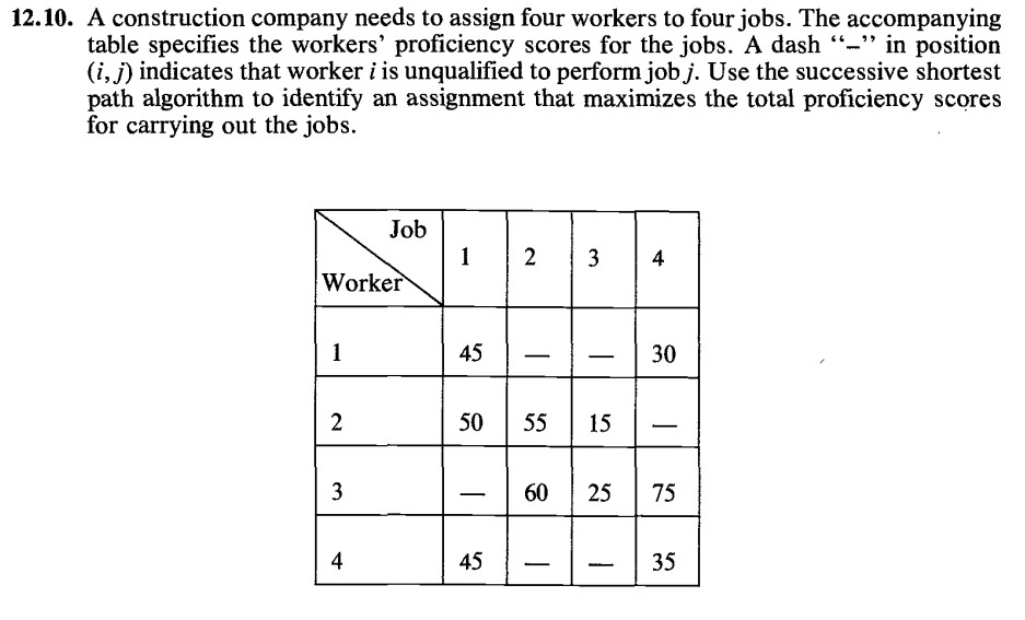  12.10. A construction company needs to assign four workers to four