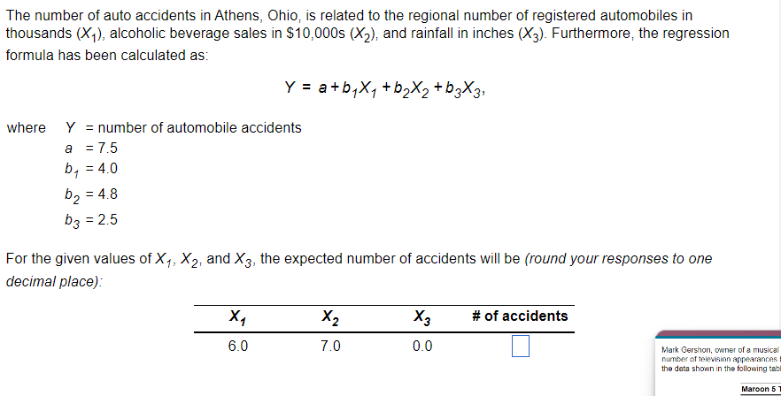  b3=2.5 For the given values of x1,x2, and x3, the expected