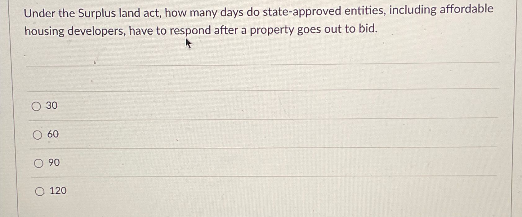  Under the Surplus land act, how many days do state-approved entities,