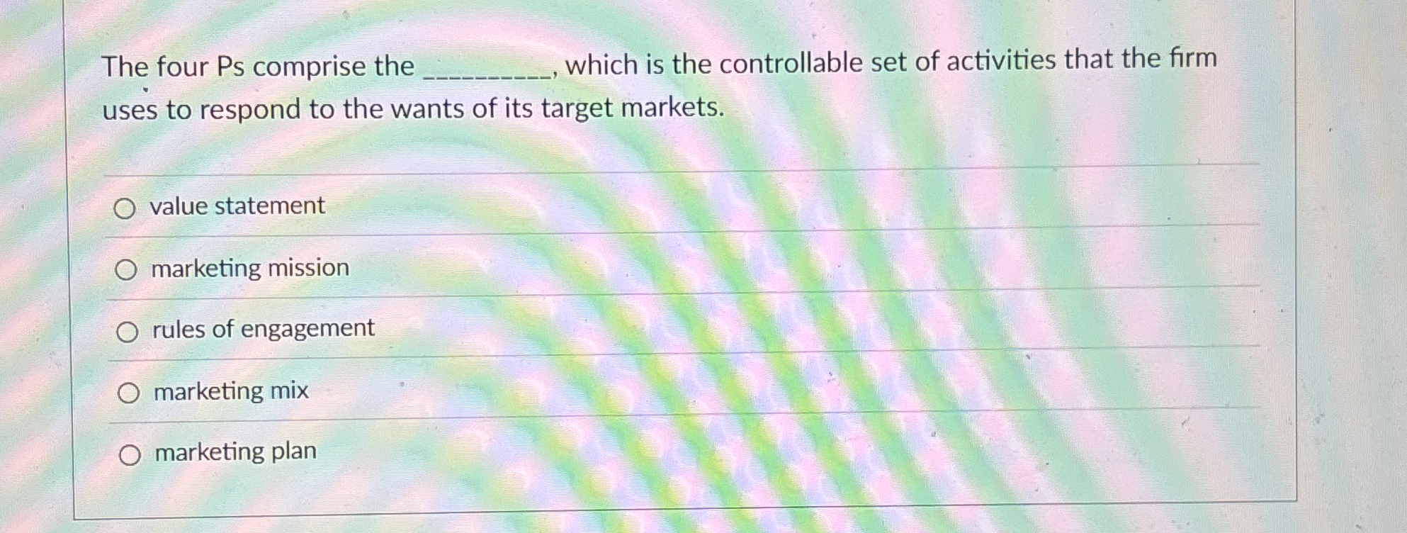  The four Ps comprise the which is the controllable set of