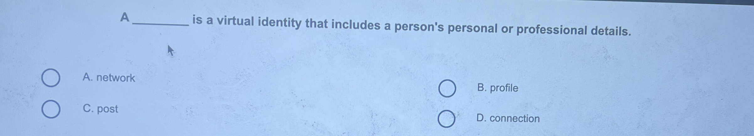  A is a virtual identity that includes a person's personal or