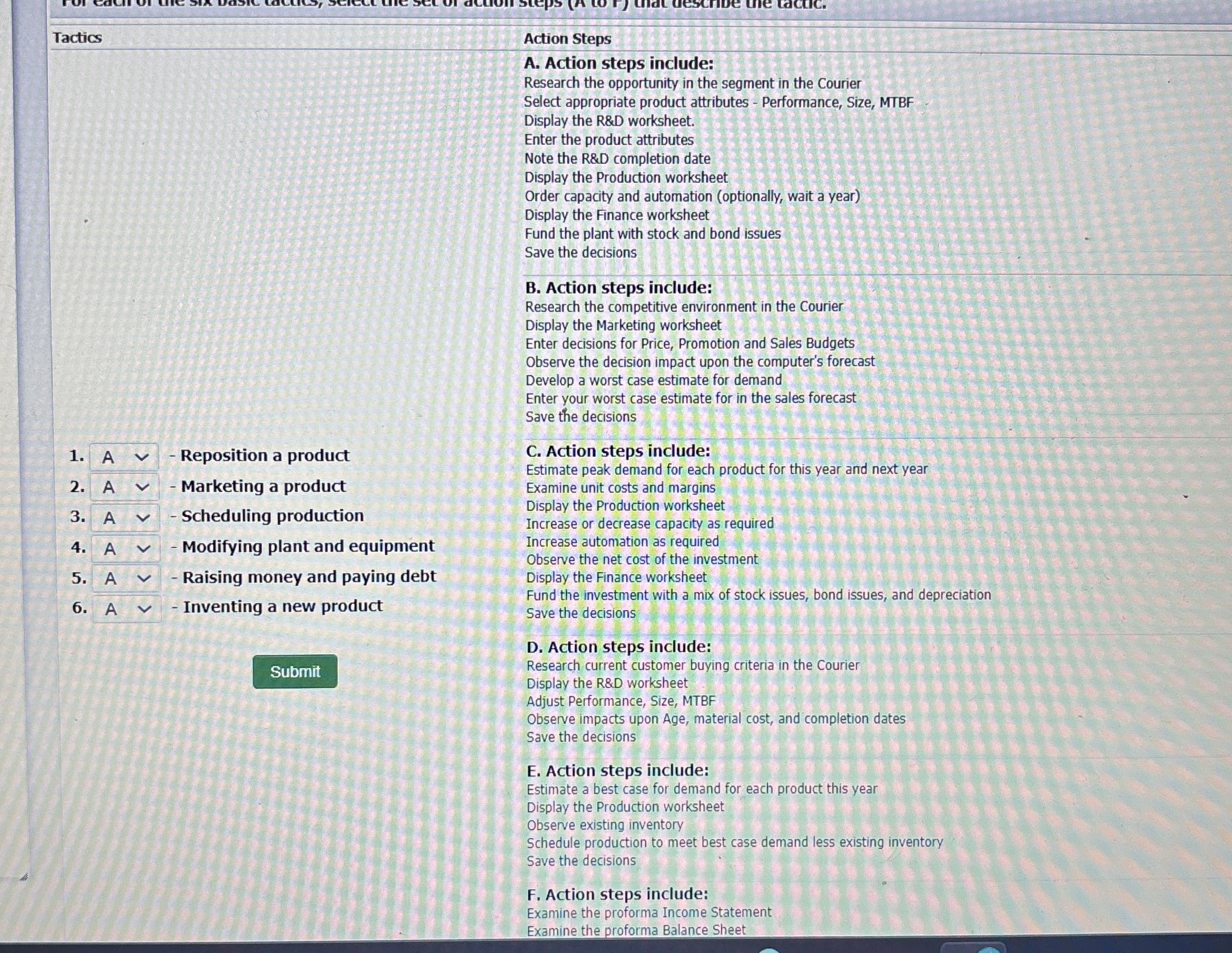  Tactics Action Steps A. Action steps include: Research the opportunity in