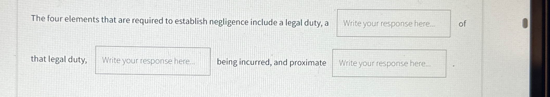  The four elements that are required to establish negligence include a