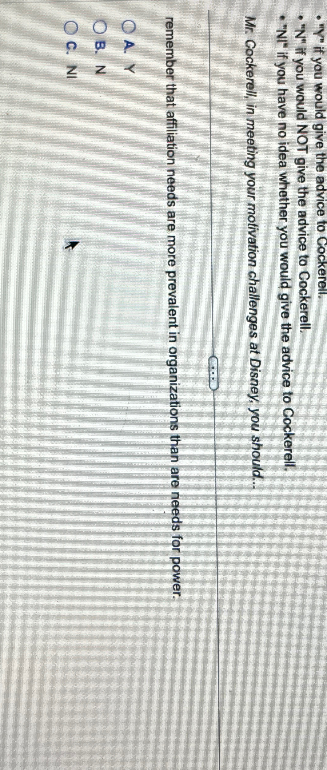  ""Y" if you would give the advice to Cockerell. ""N" if