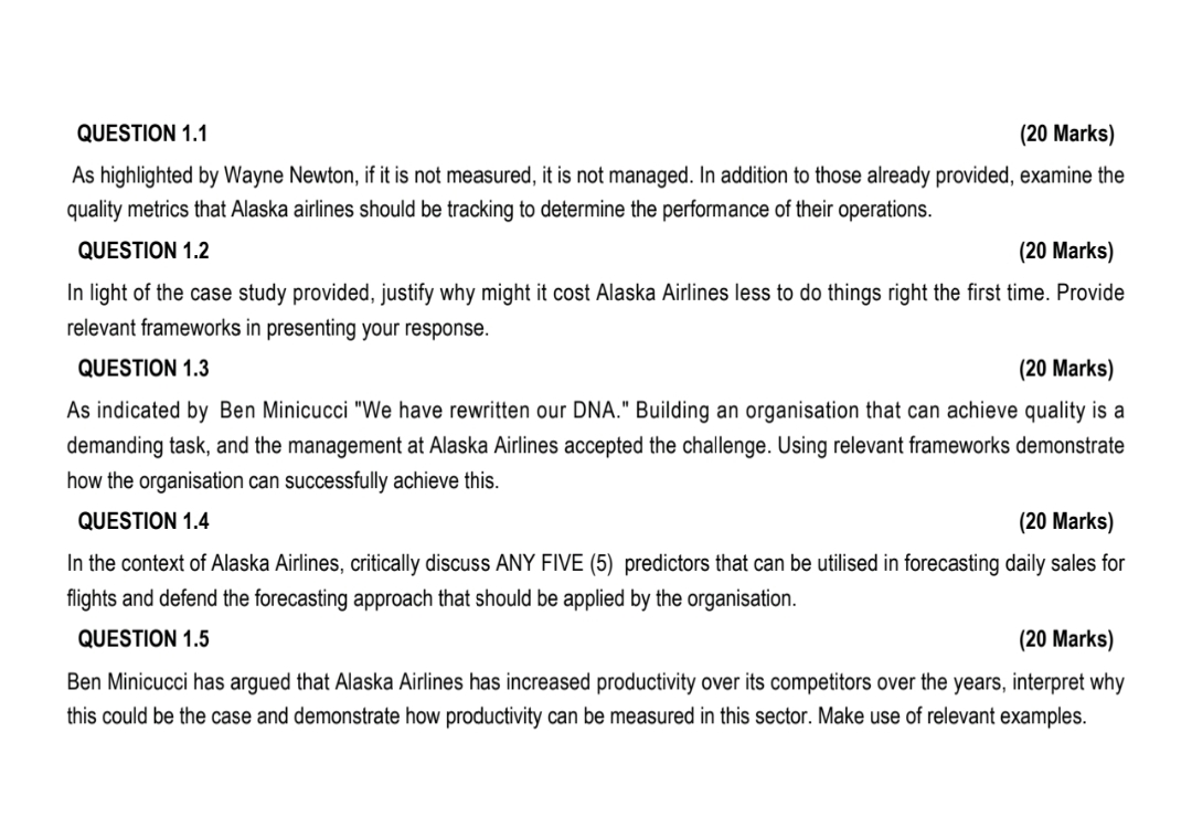  QUESTION 1.1 (20 Marks) As highlighted by Wayne Newton, if it