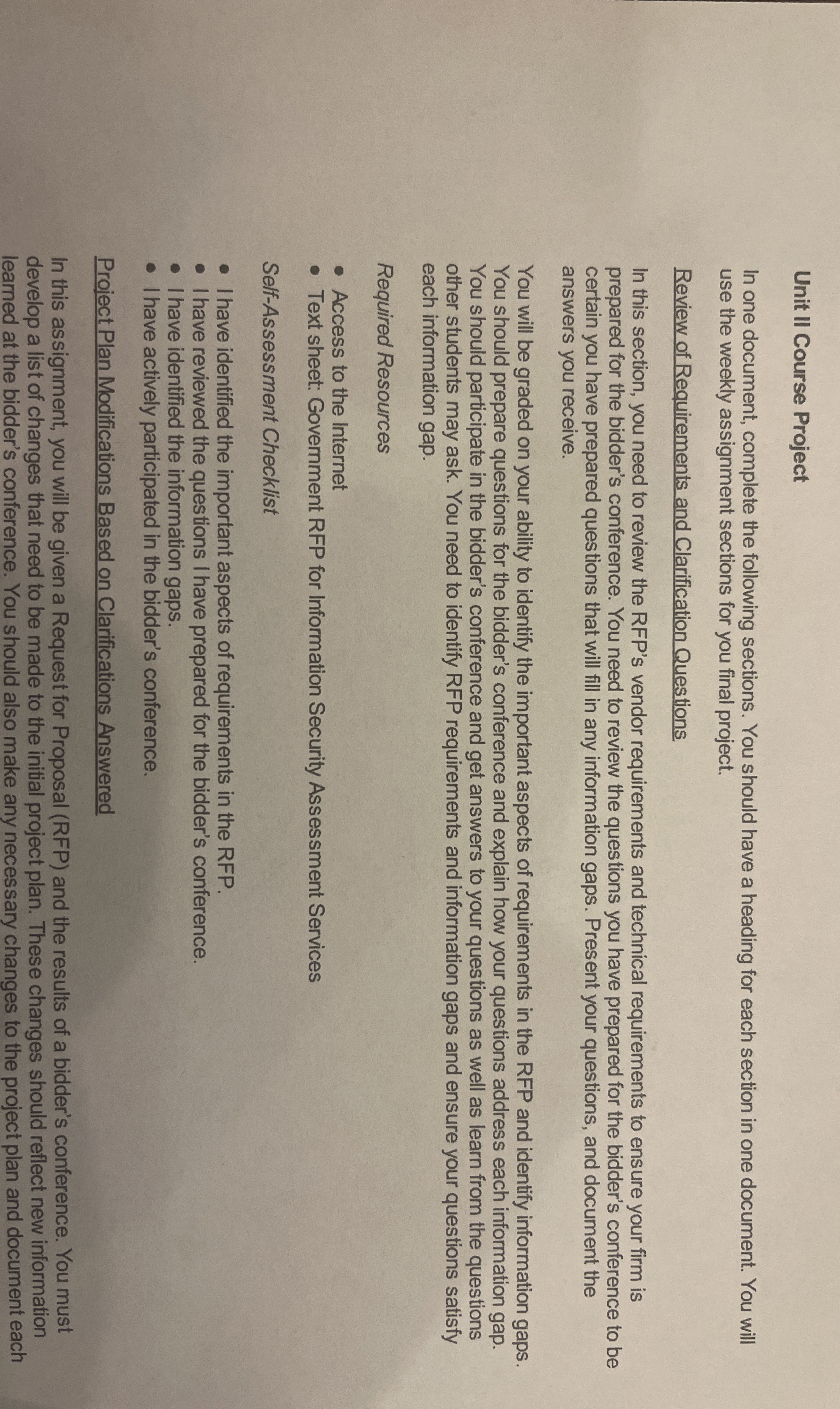  Unit II Course Project In one document, complete the following sections.