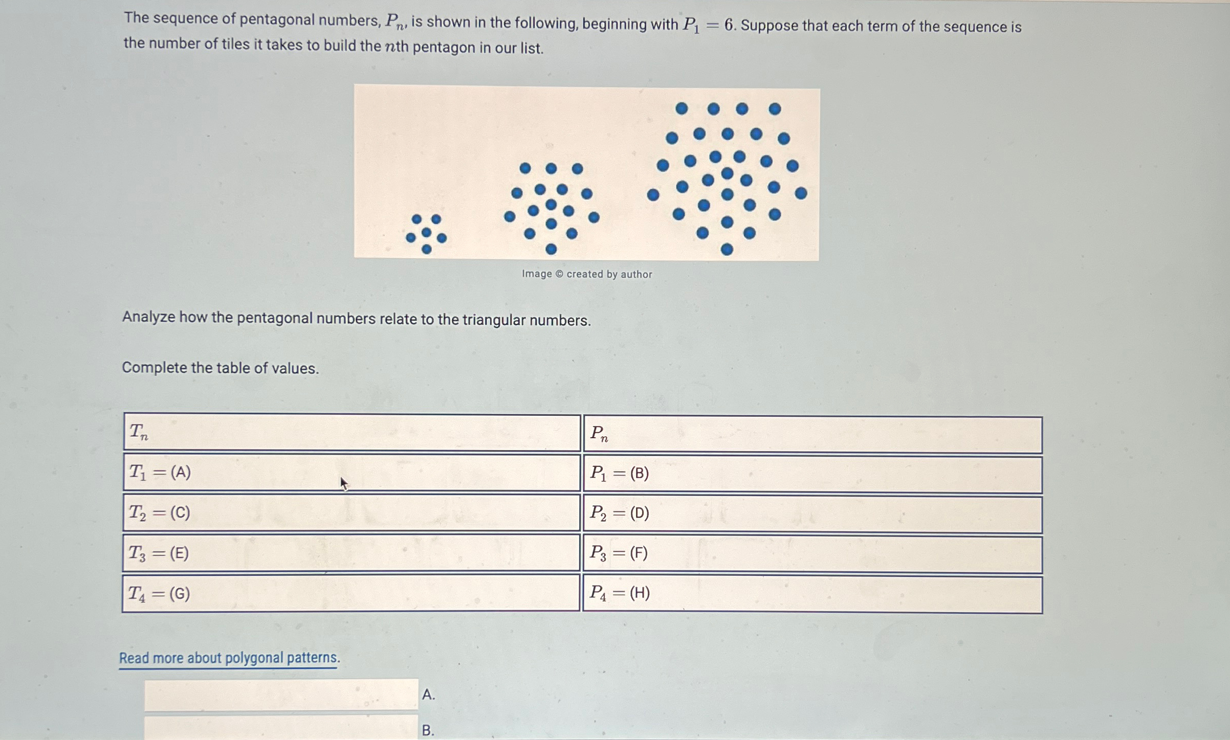  The sequence of pentagonal numbers, Pn, is shown in the following,