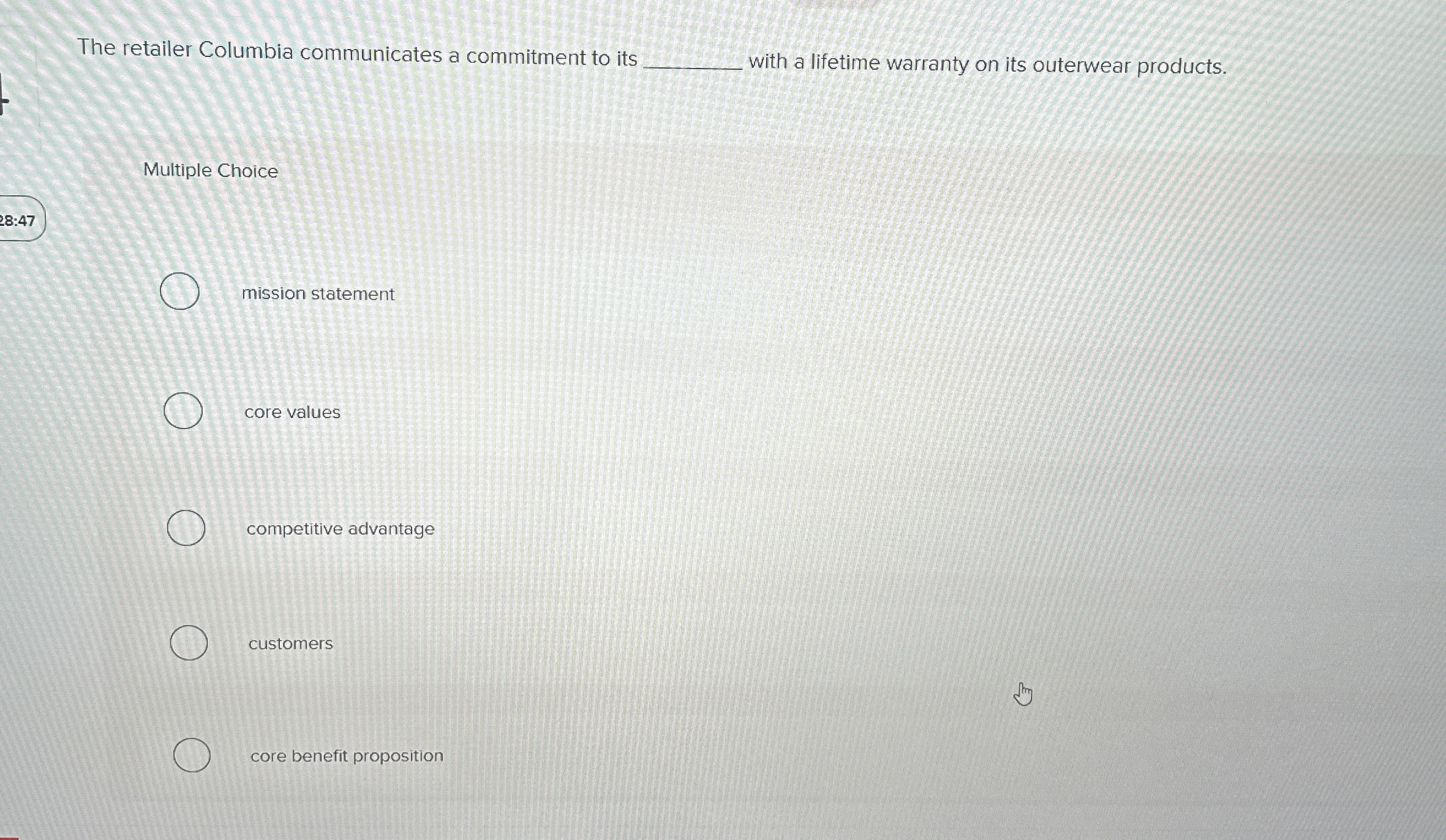  The retailer Columbia communicates a commitment to its Multiple Choice mission