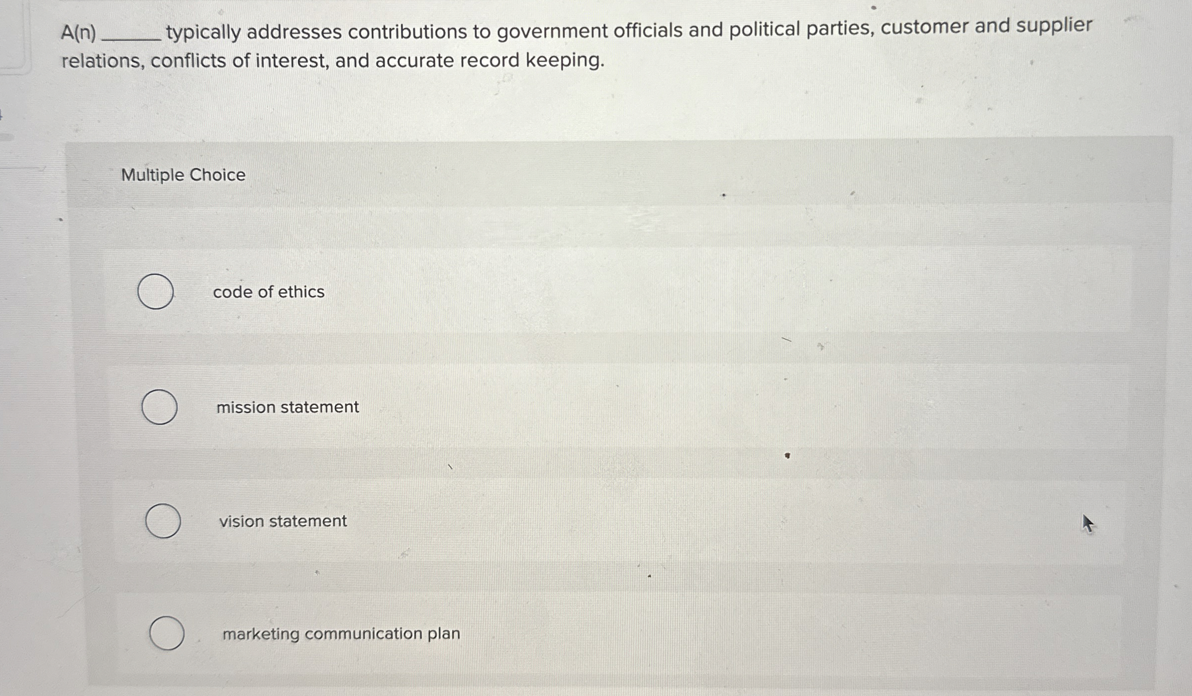  A(n)q, typically addresses contributions to government officials and political parties, customer