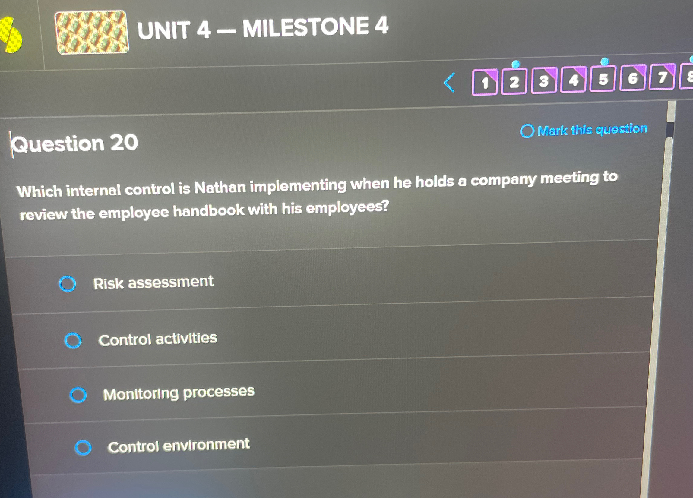  UNIT 4- MILESTONE 4 Question 20 Mark this question Which internal