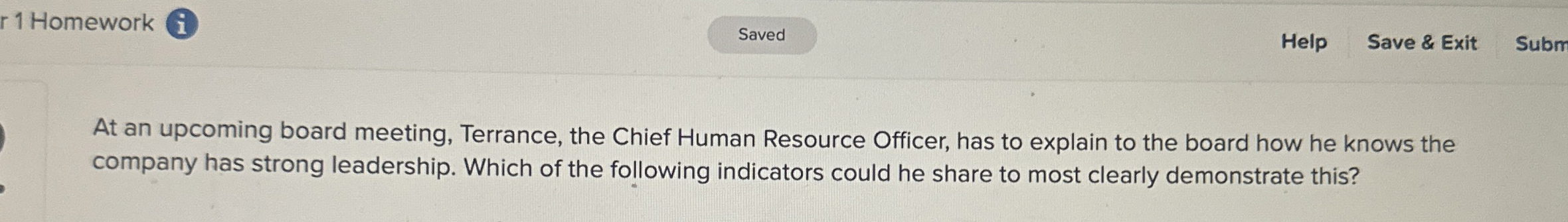  r 1 Homework Help Save & Exit Subm At an upcoming