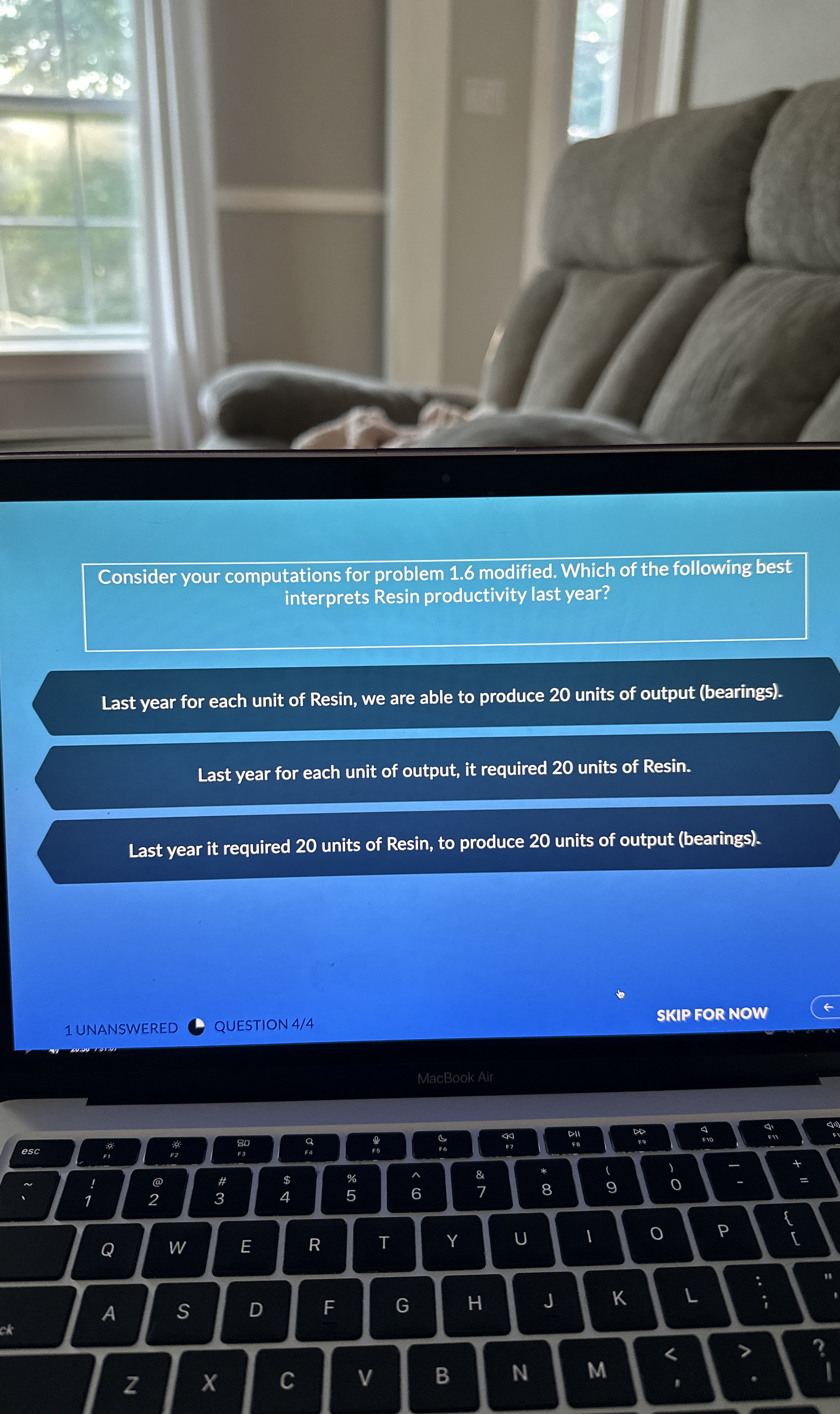  Consider your computations for problem 1.6 modified. Which of the following