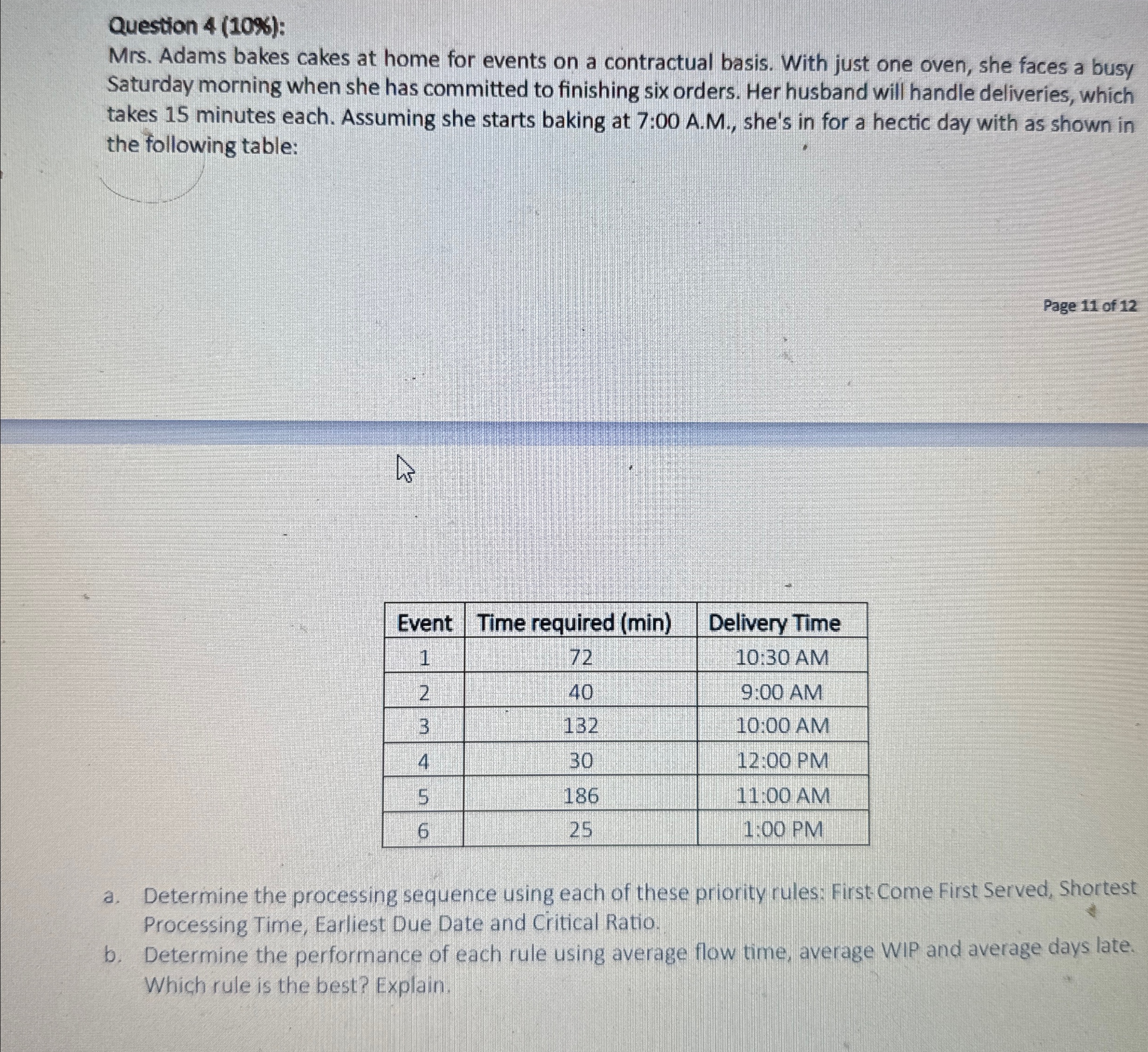  Question 4(10%): Mrs. Adams bakes cakes at home for events on