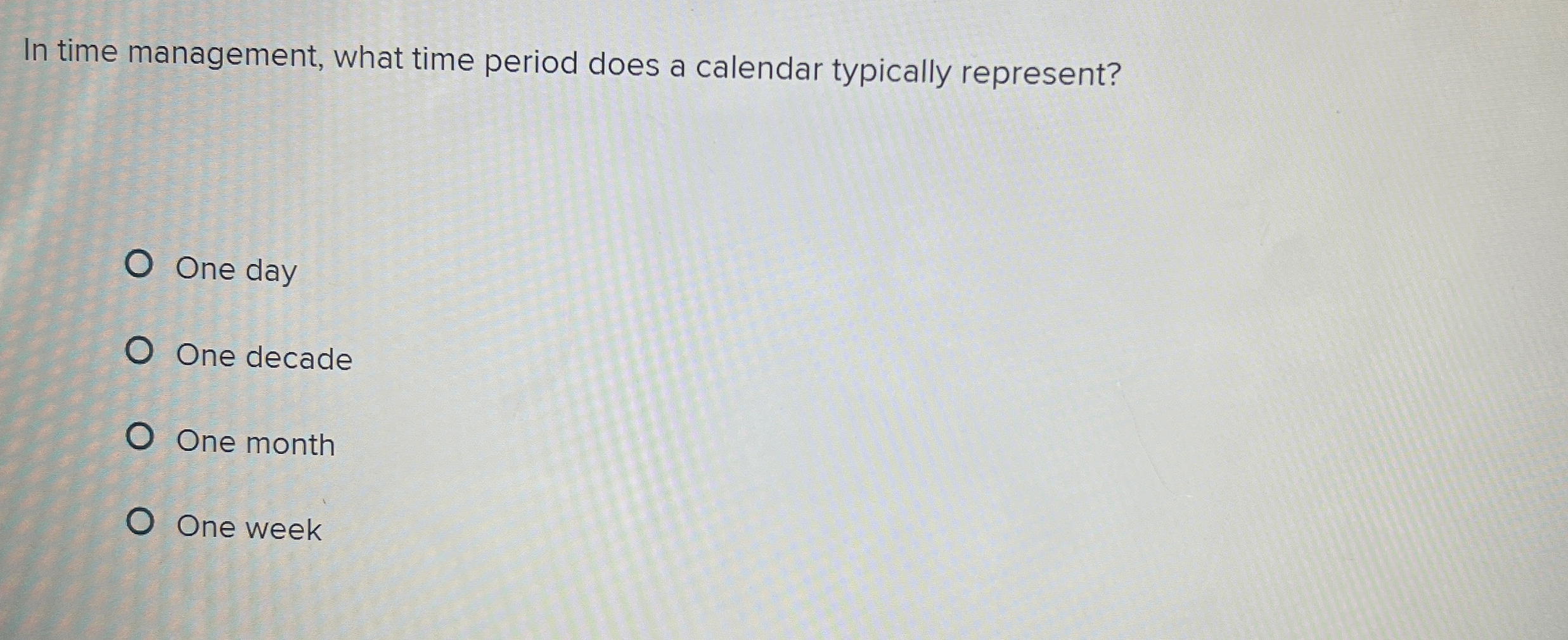  In time management, what time period does a calendar typically represent?