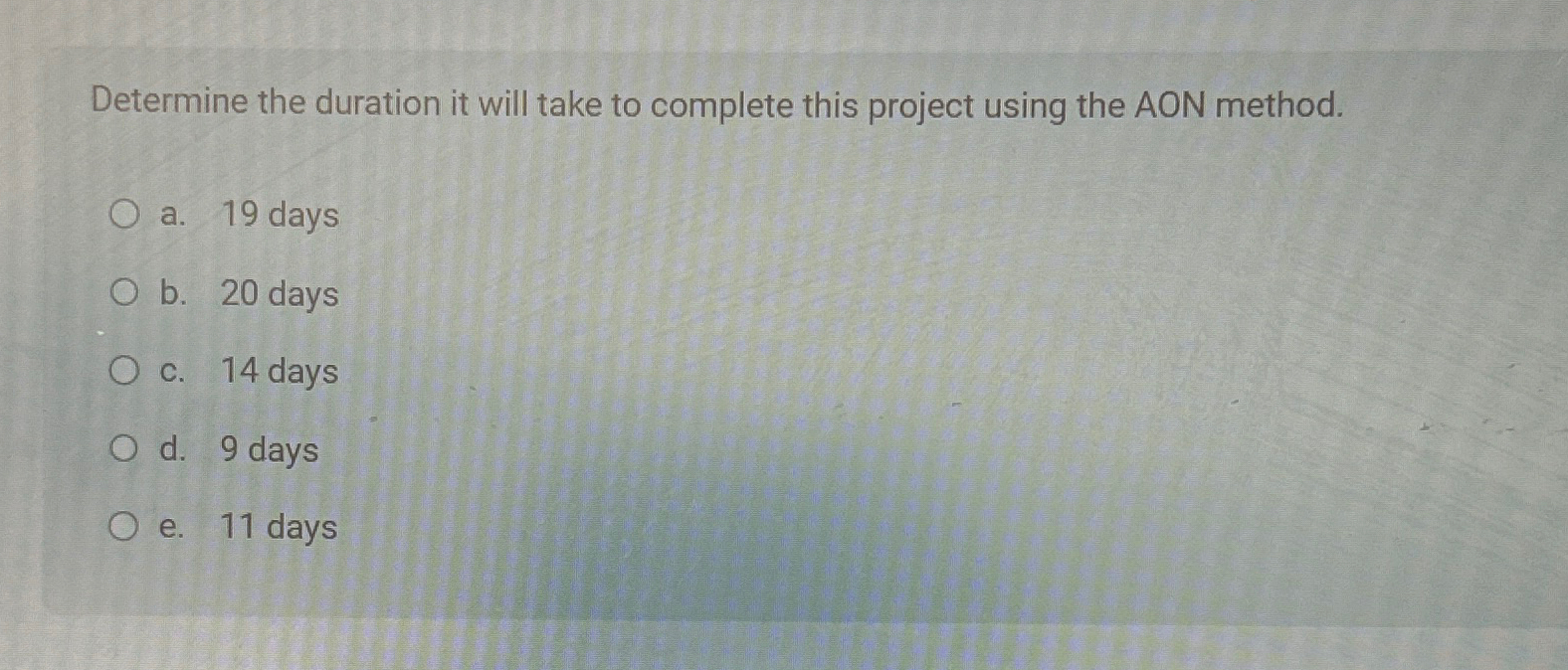  Determine the duration it will take to complete this project using