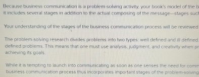 Because business communication is a problem-solving activity your book's model of