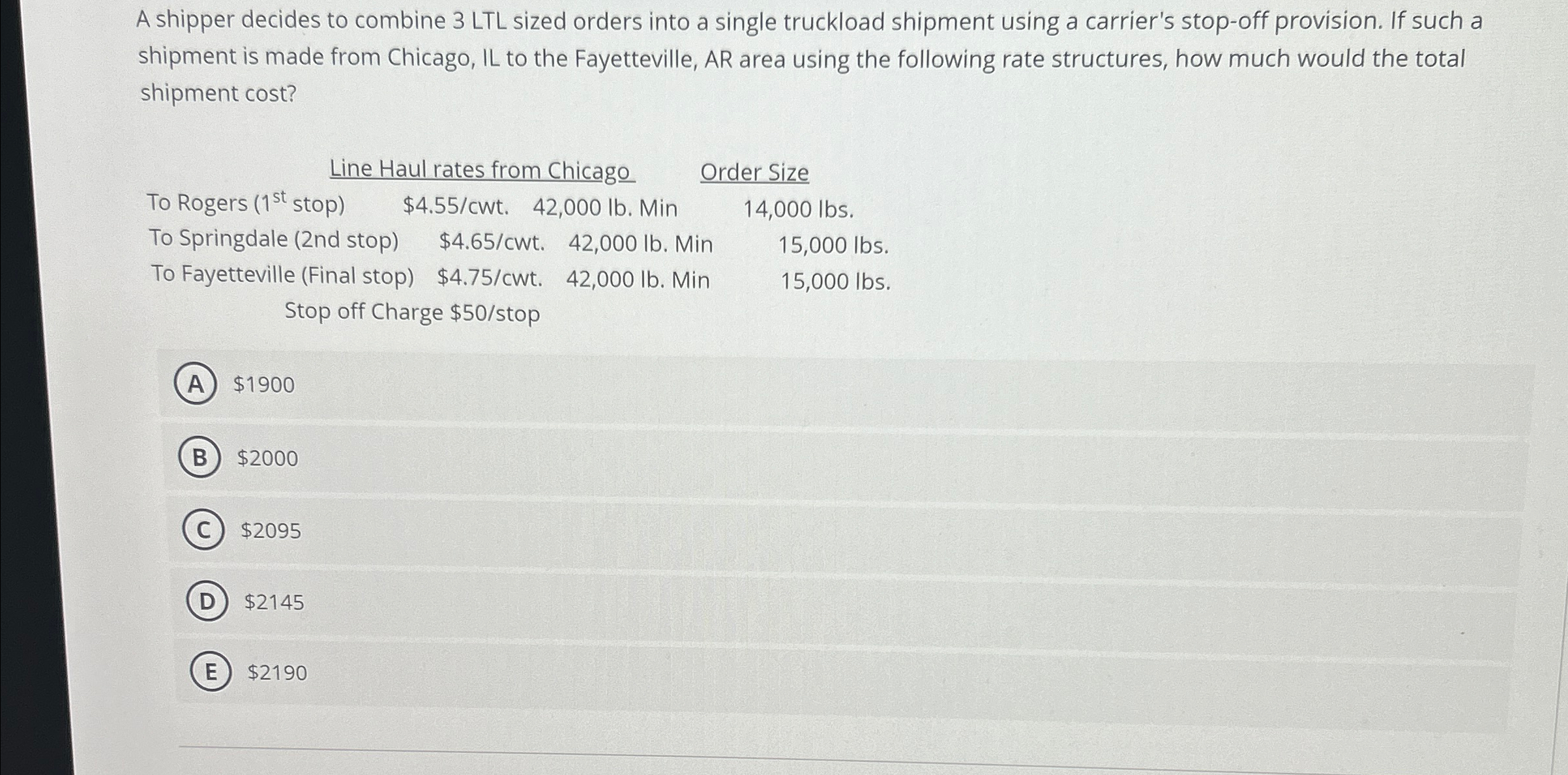  A shipper decides to combine 3 LTL sized orders into a