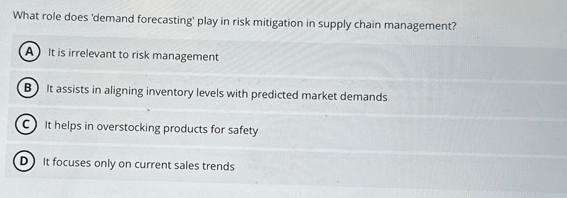  What role does 'demand forecasting' play in risk mitigation in supply