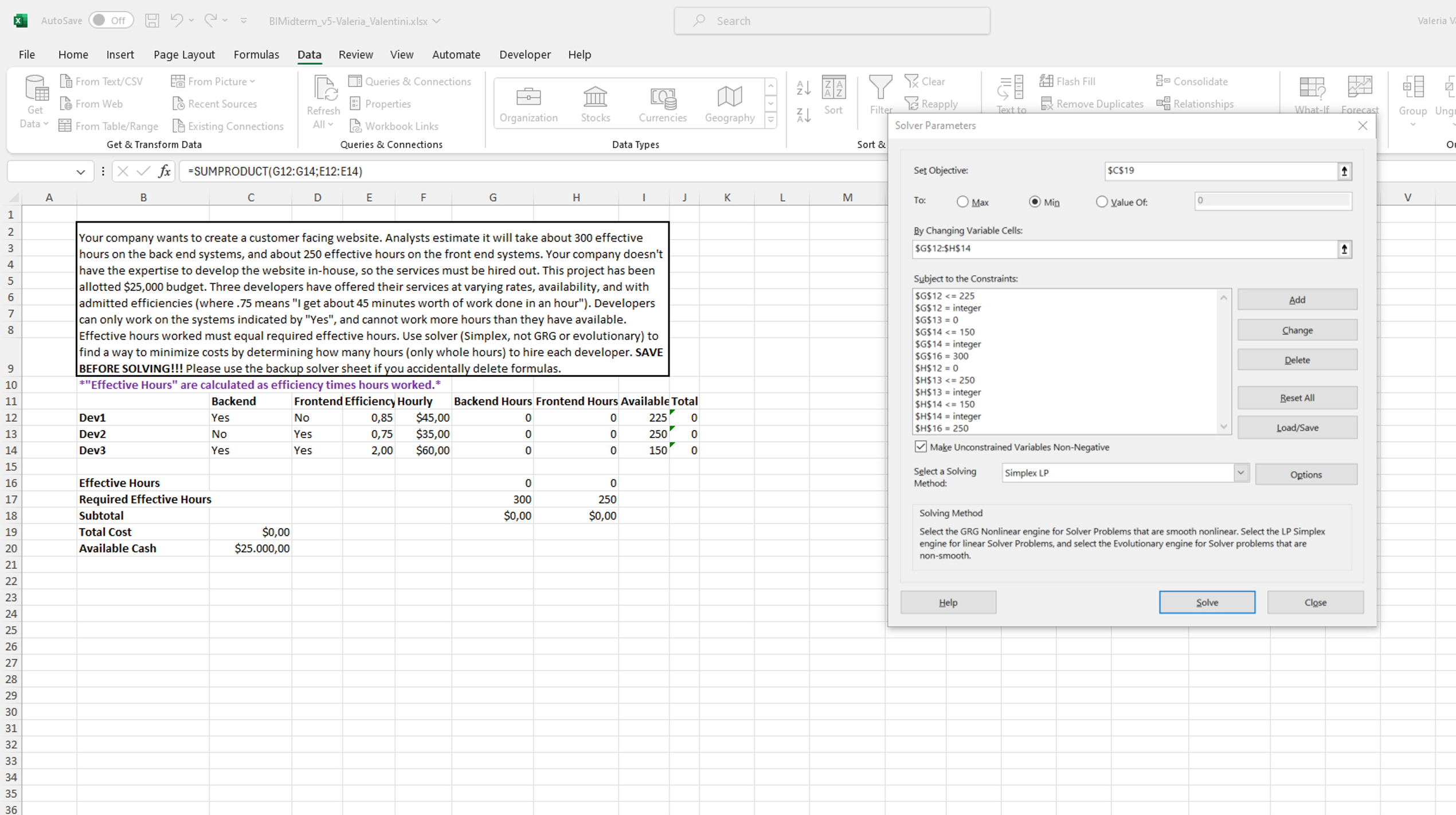  what do I put in the solver parameters to make this