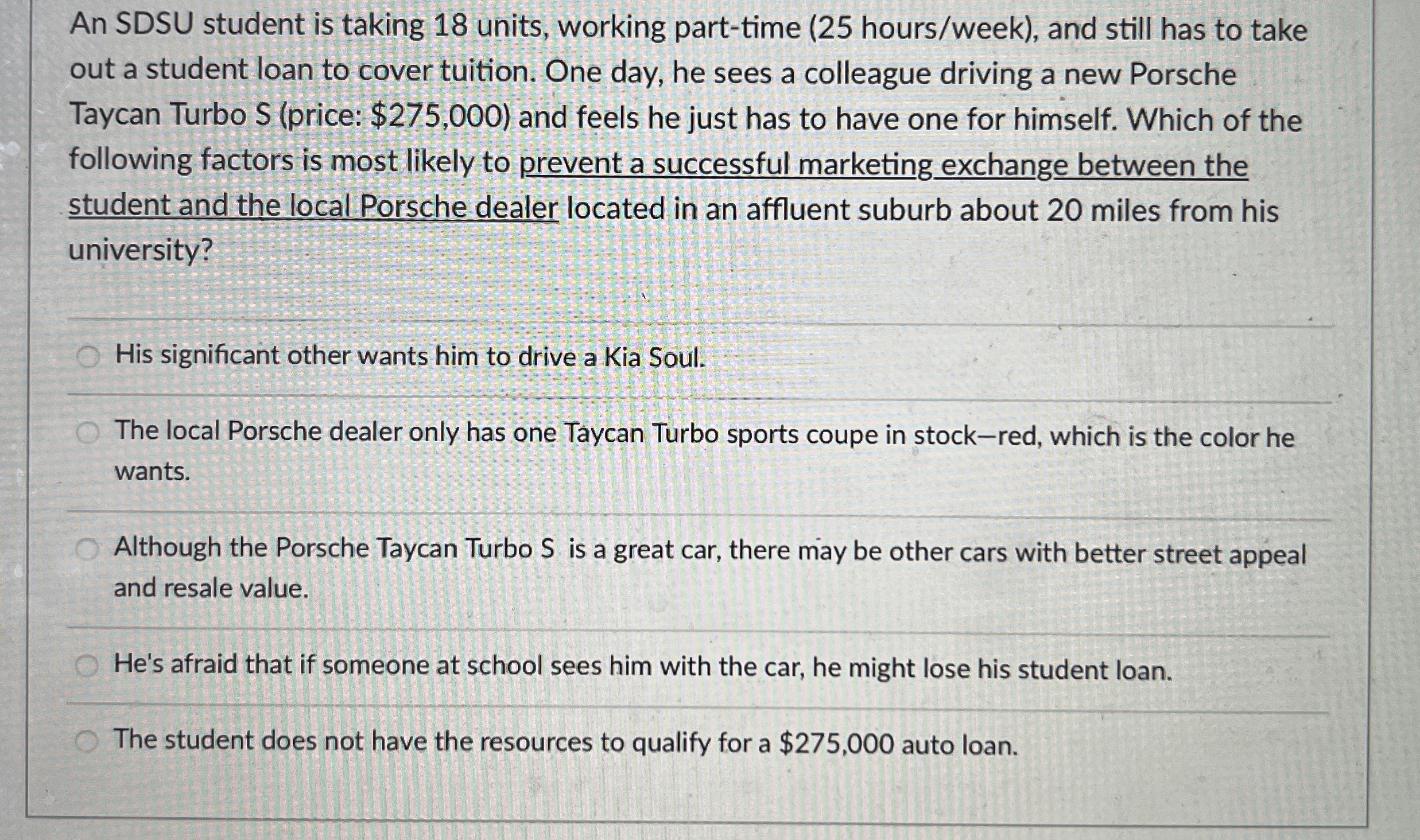 An SDSU student is taking 18 units, working part-time (25 hours/week),