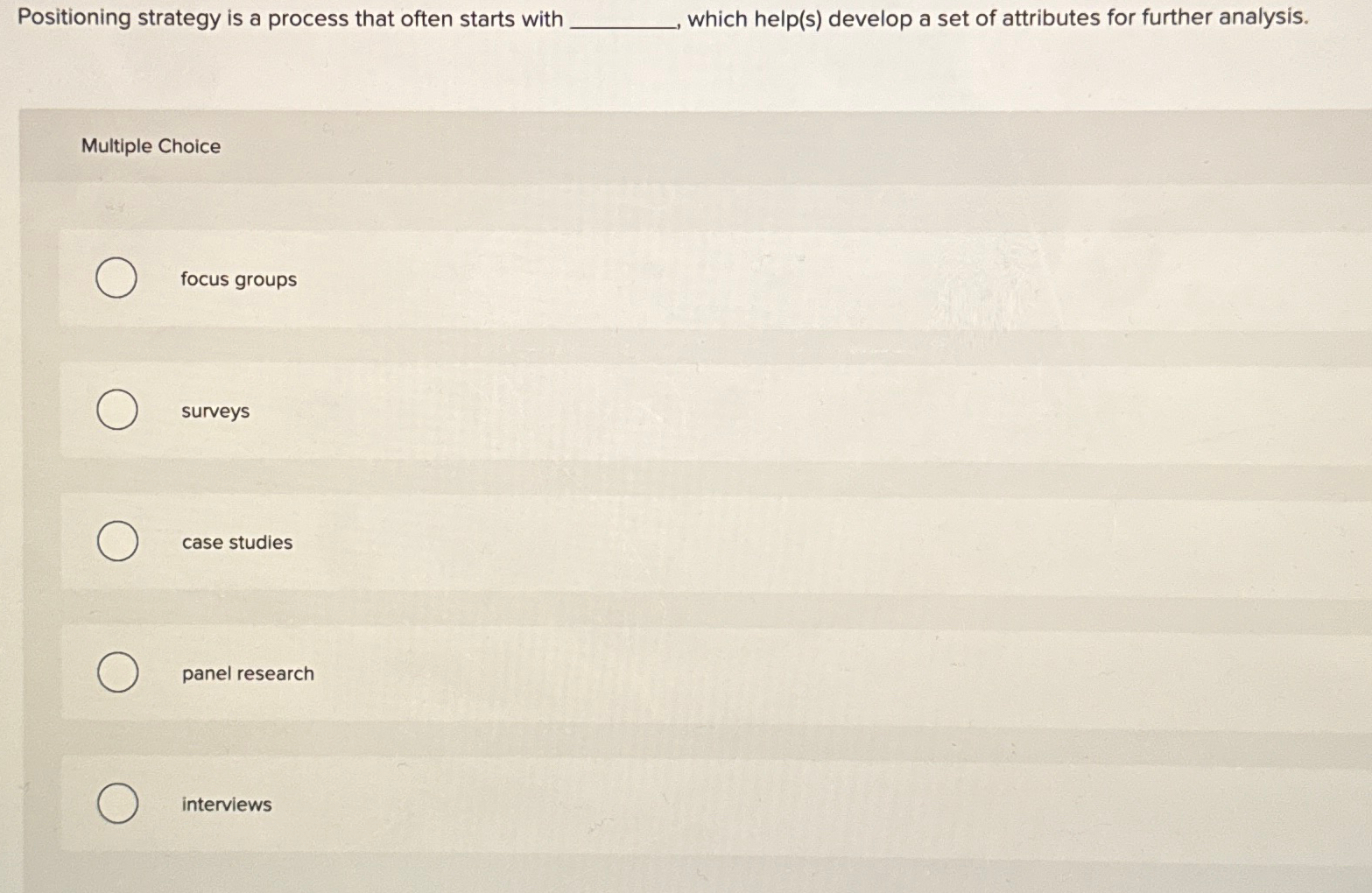  Positioning strategy is a process that often starts with which help(s)