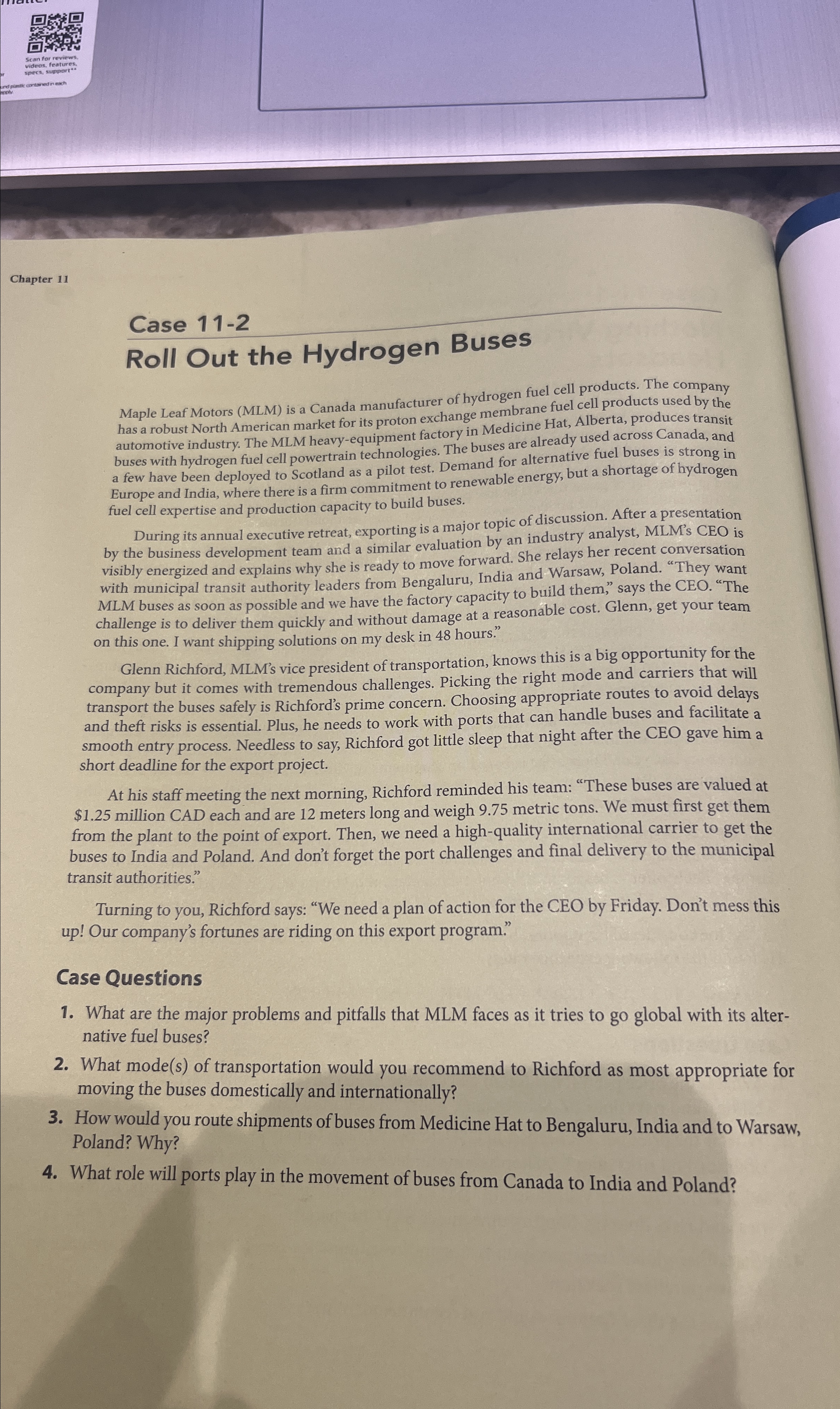  Chapter 11 Case 11-2 Roll Out the Hydrogen Buses Maple Leaf