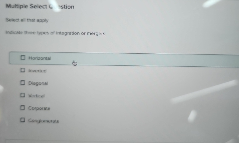  Multiple Select C istion Select all that apply Indicate three types