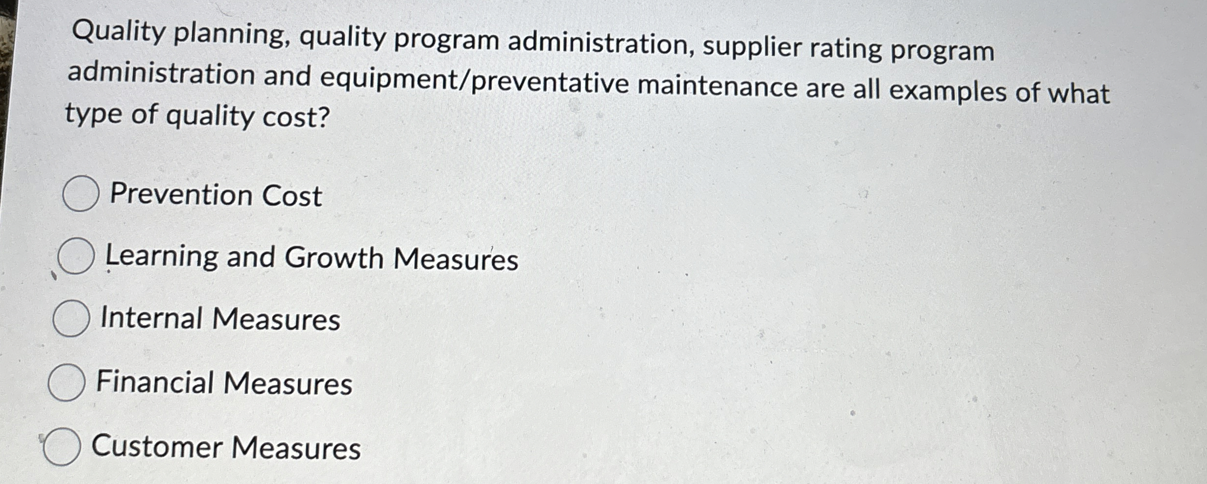  Quality planning, quality program administration, supplier rating program administration and equipment/preventative