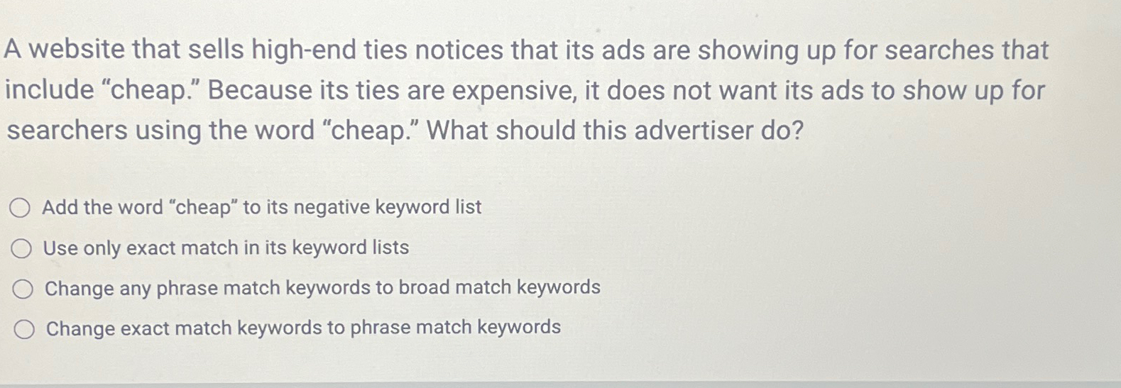  A website that sells high-end ties notices that its ads are