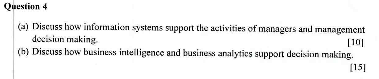  Question 4 (a) Discuss how information systems support the activities of