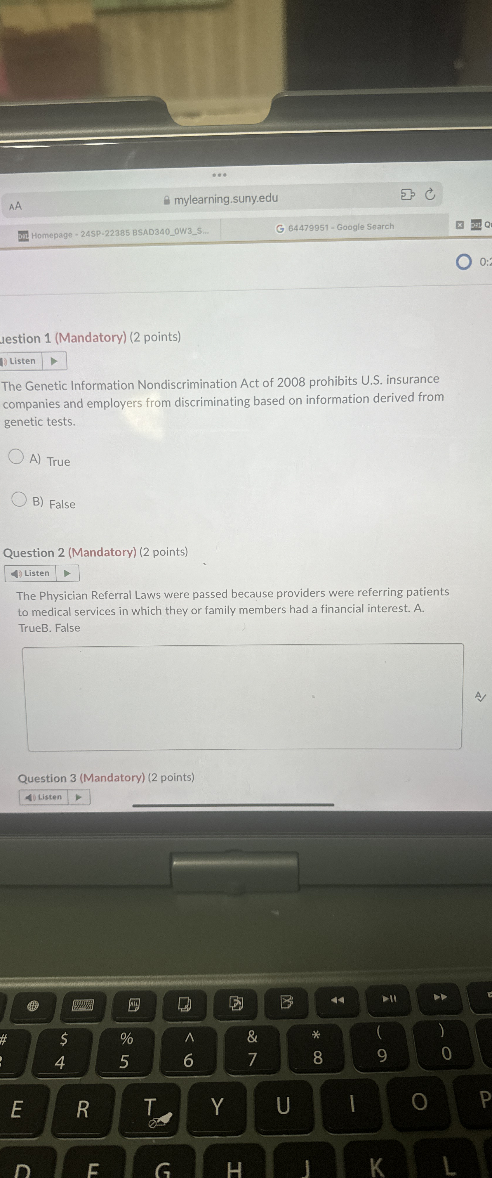  Homepage -24SP-22385 BSAD340_OW3_S. 64479951- Google Search uestion 1(Mandatory)(2 points) Listen The