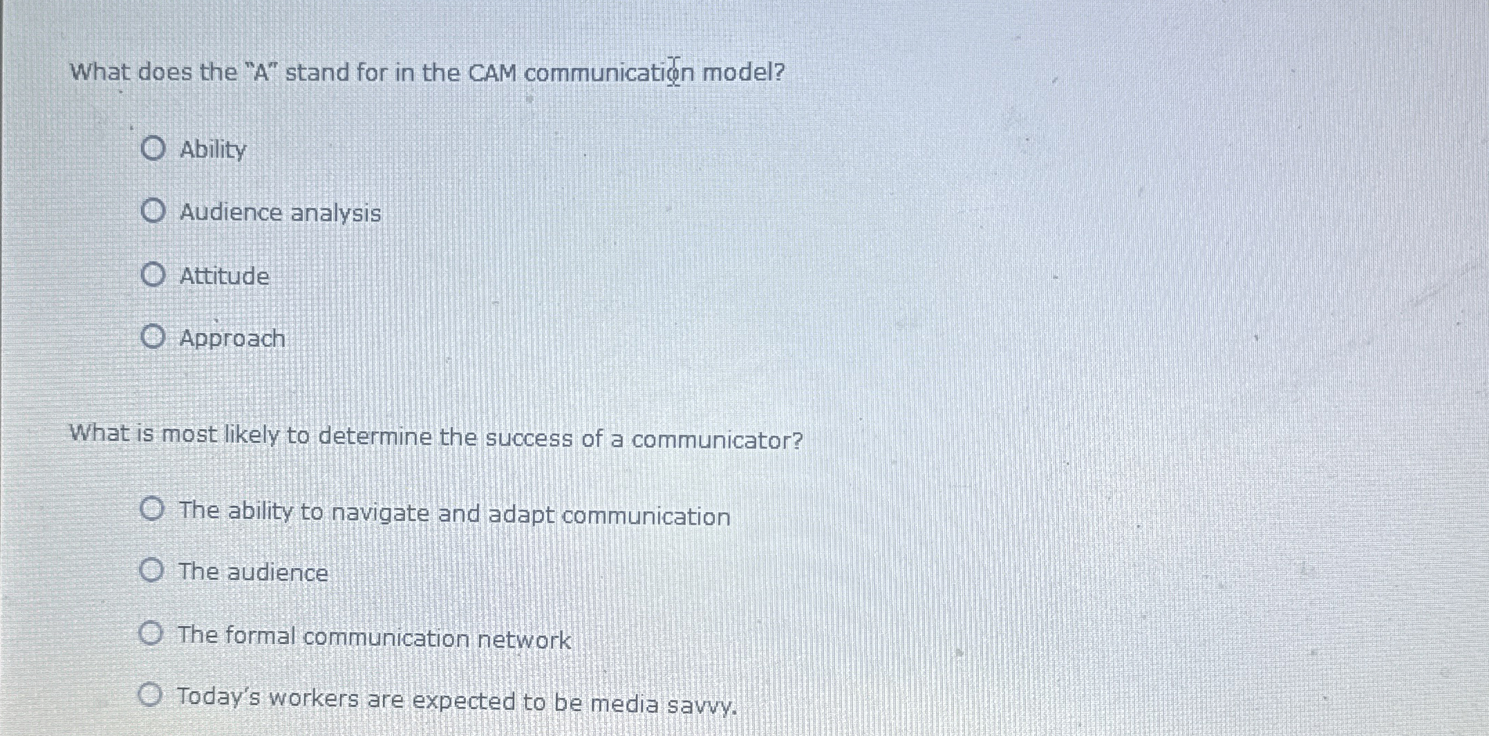  What does the "A" stand for in the CAM communication model?