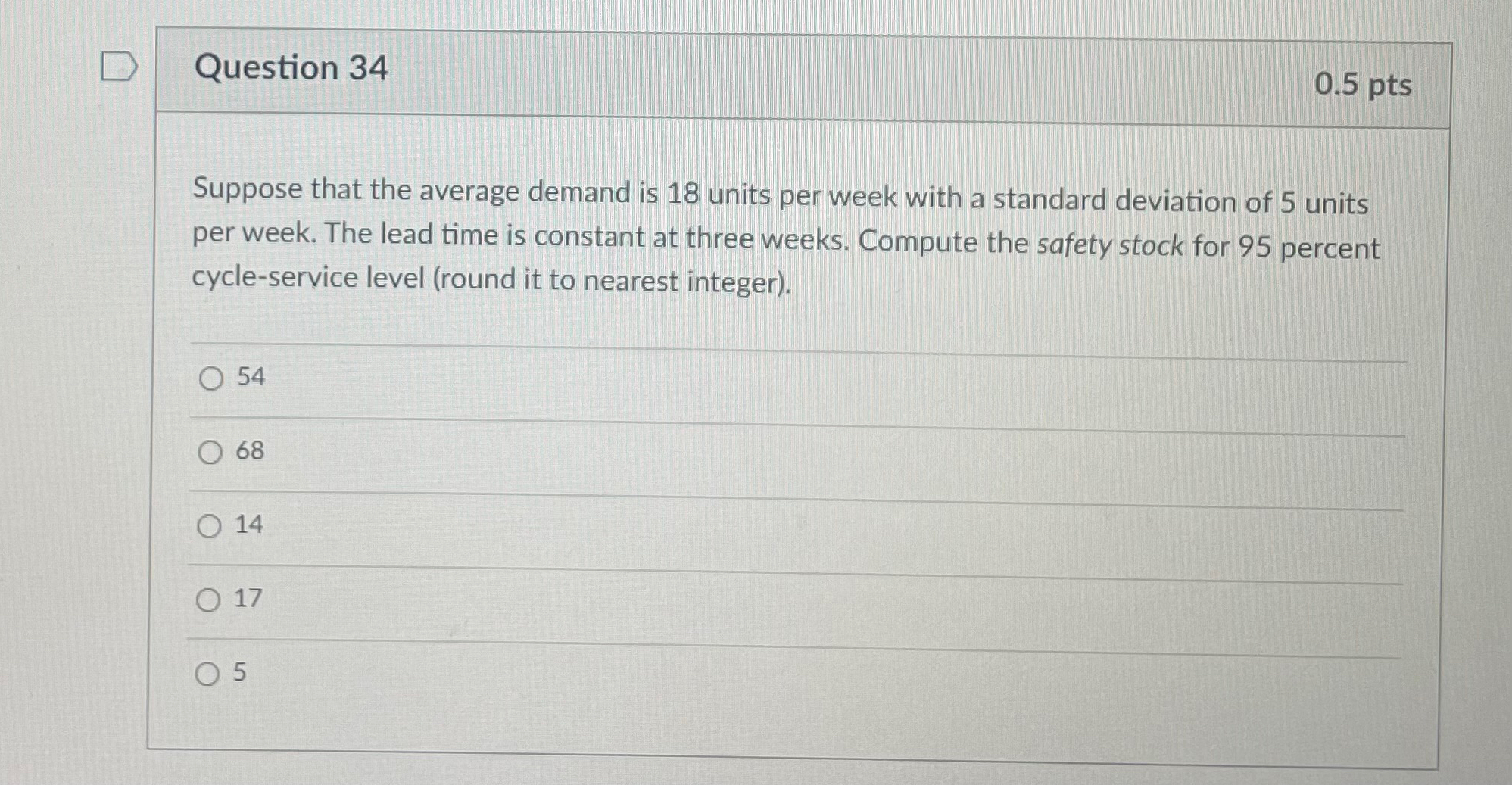  Question 34 Suppose that the average demand is 18 units per