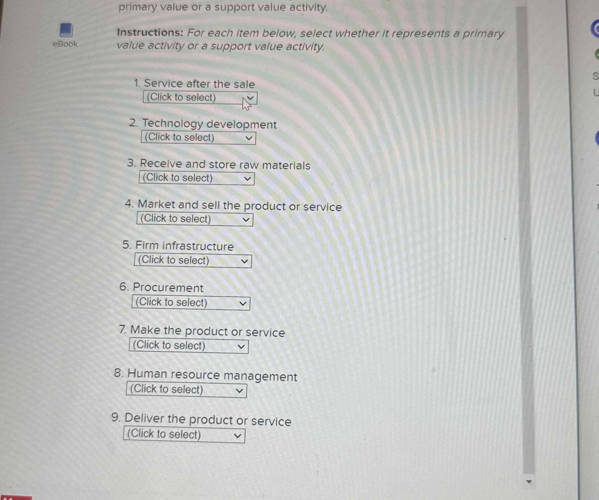  primary value or a support value activity. eBook Instructions: For each