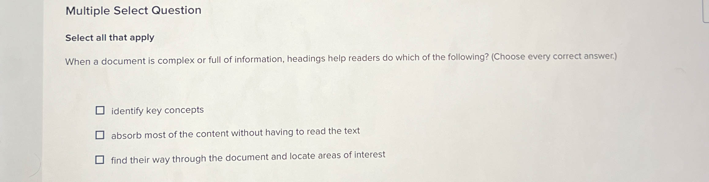  Multiple Select Question Select all that apply When a document is