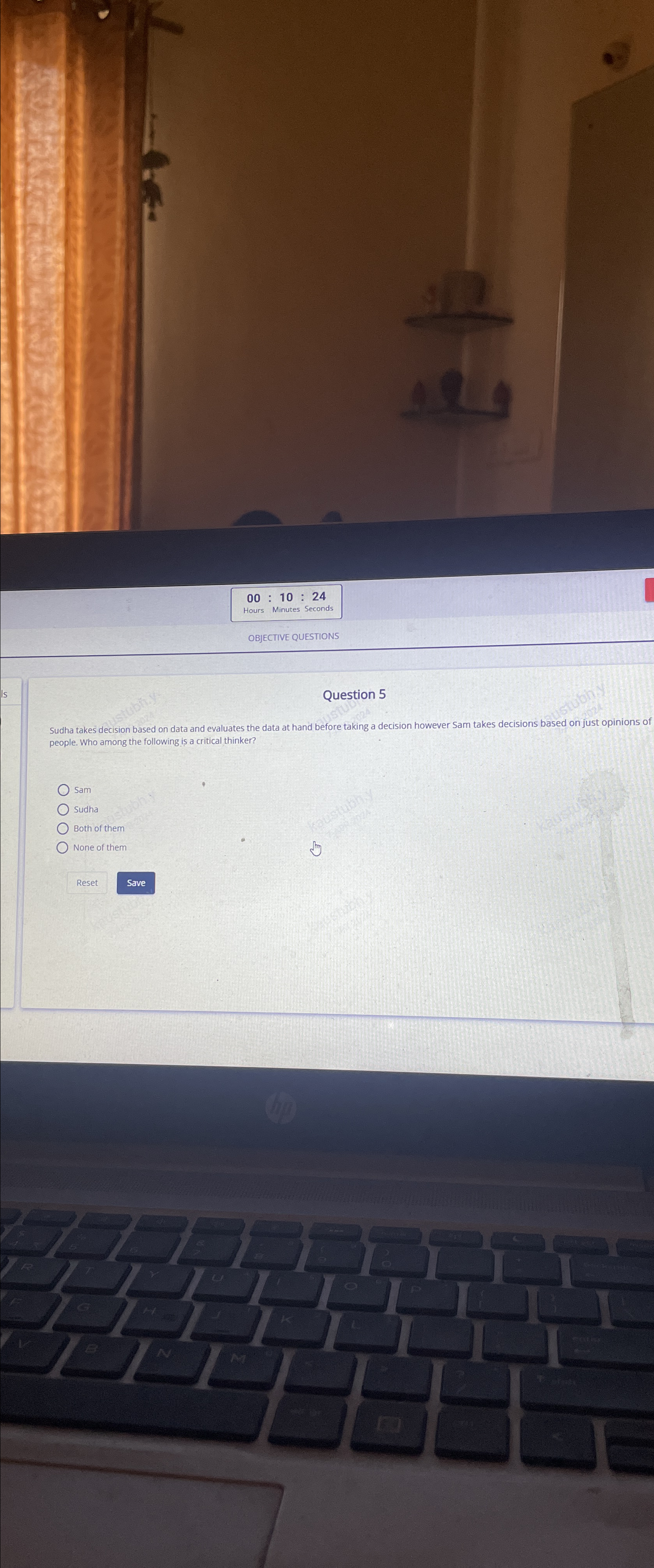  00:10:24 OBJECTIVE QUESTIONS Question 5 Sudha takes decision based on data