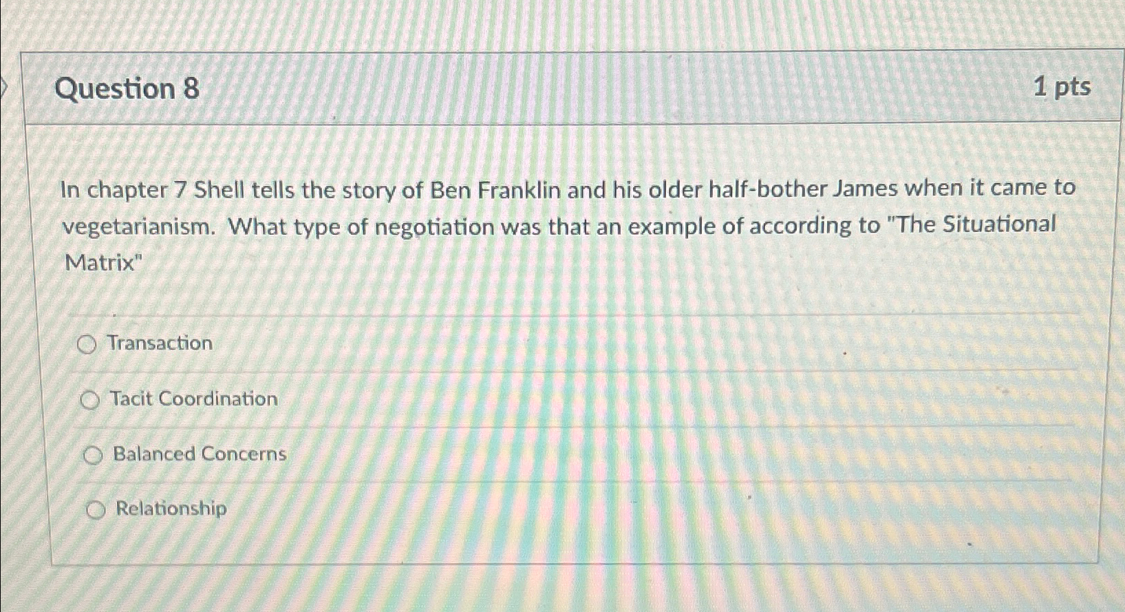  Question 8 1pts In chapter 7 Shell tells the story of