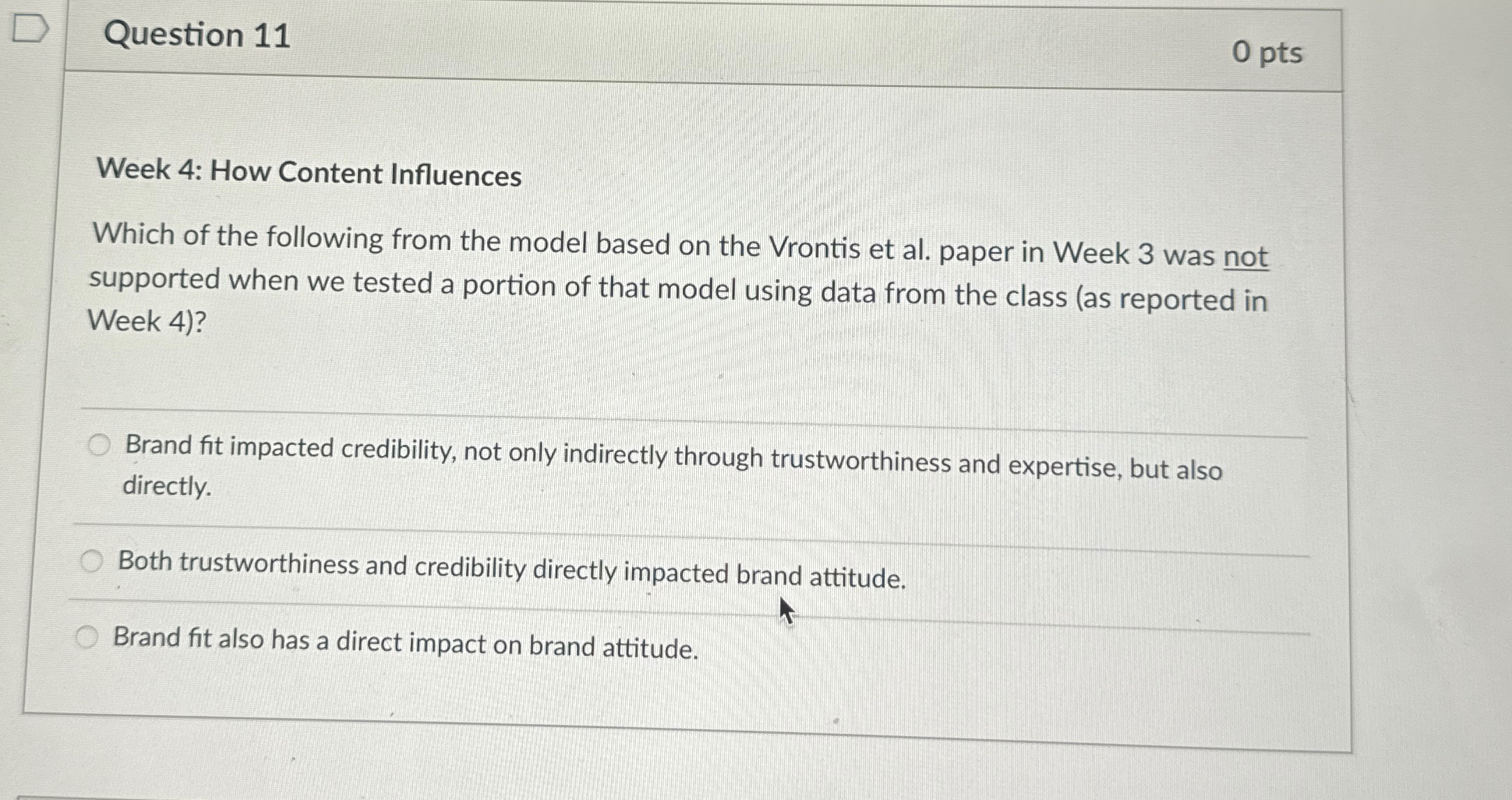  Question 11 0 pts Week 4: How Content Influences Which of