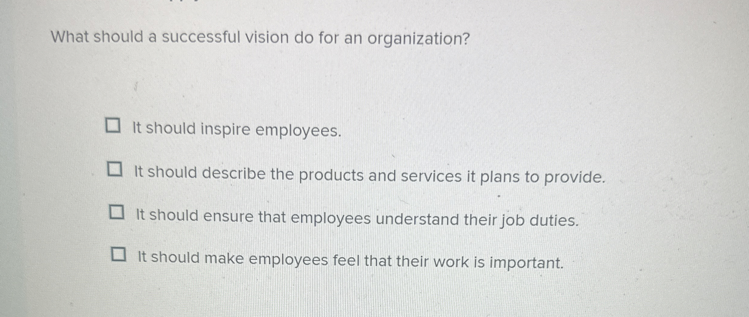  What should a successful vision do for an organization? It should